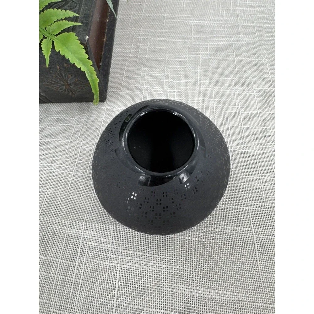 Southwestern Artisan Blackware Olla Pottery Desert Modern Pueblo Geometric Decor